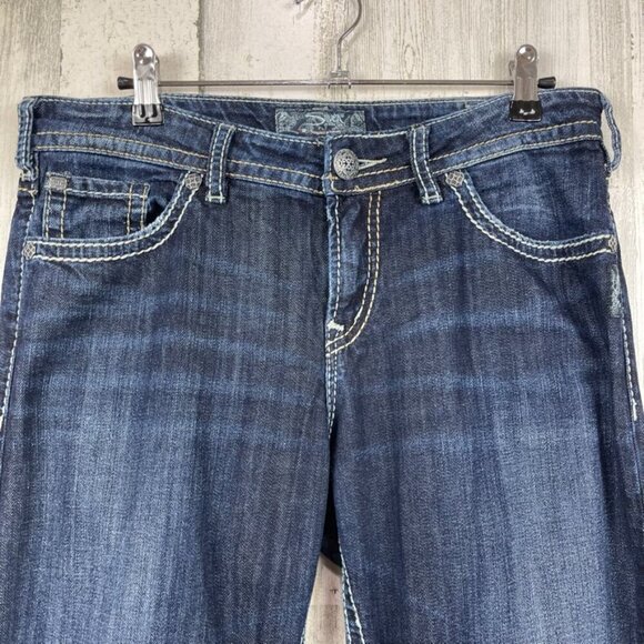 Silver Natsuki denim jeans bootcut dark wash fade size 30 western rodeo longer - Picture 2 of 13